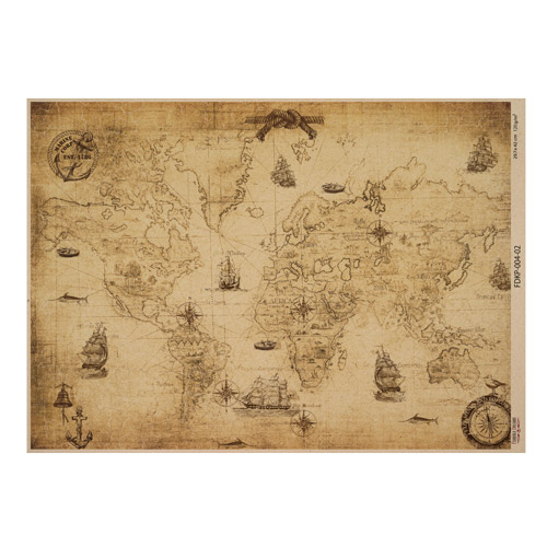 Набір одностороннього крафт-паперу для скрапбукінгу Maps of the seas and continents 42x29,7 см, 10 аркушів, Фабрика декору