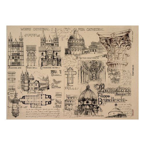 Лист крафт бумаги с рисунком History and architecture #03, 42x29,7 см, Фабрика Декора