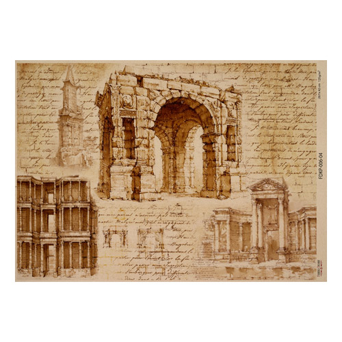 Лист крафт бумаги с рисунком History and architecture #04, 42x29,7 см, Фабрика Декора