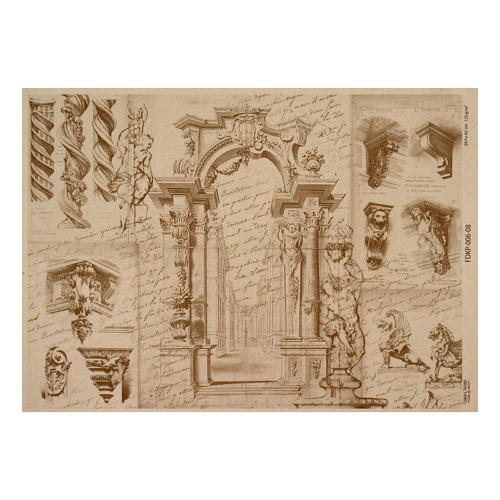 Лист крафт бумаги с рисунком History and architecture #08, 42x29,7 см, Фабрика Декора