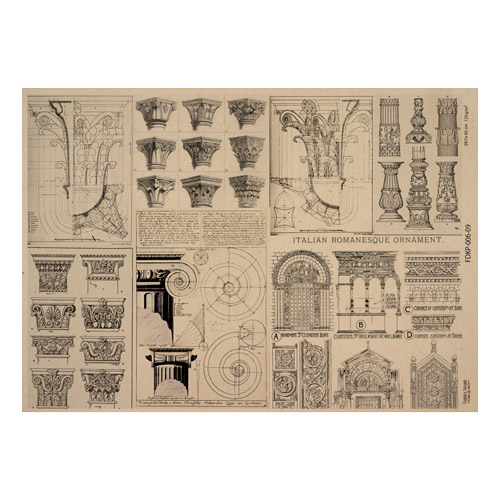 Лист крафт бумаги с рисунком History and architecture #09, 42x29,7 см, Фабрика Декора