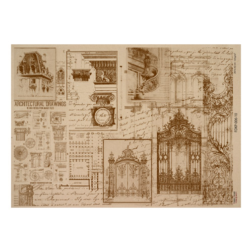 Лист крафт бумаги с рисунком History and architecture #10, 42x29,7 см, Фабрика Декора