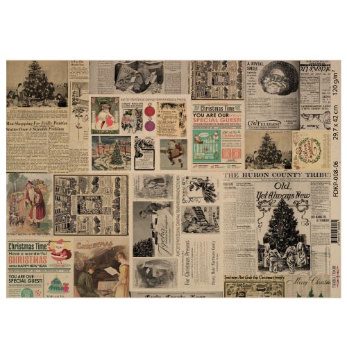 Лист крафт бумаги с рисунком Vintage Christmas #06, 42x29,7 см, Фабрика Декора