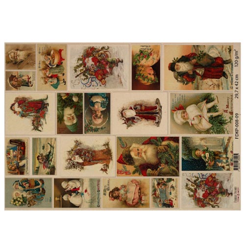 Лист крафт бумаги с рисунком Vintage Christmas #09, 42x29,7 см, Фабрика Декора