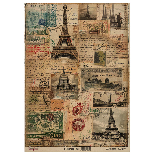 Набор крафт бумаги с рисунком Vintage Europe 10 листов, 42x29,7 см, Фабрика Декора