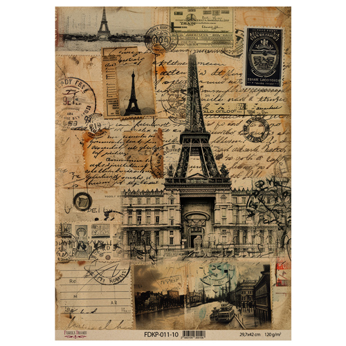 Набор крафт бумаги с рисунком Vintage Europe 10 листов, 42x29,7 см, Фабрика Декора