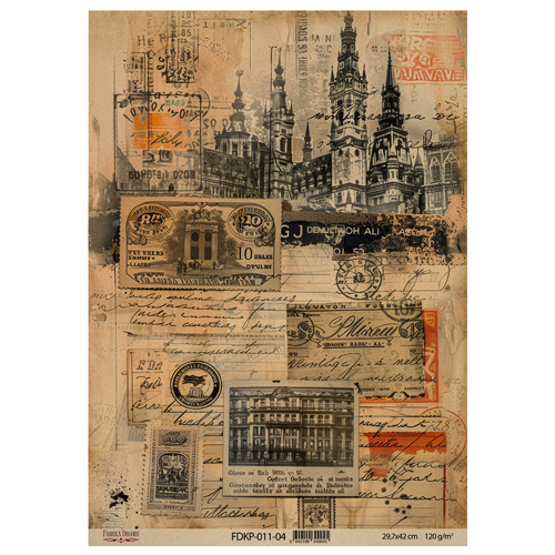 Набор крафт бумаги с рисунком Vintage Europe 10 листов, 42x29,7 см, Фабрика Декора