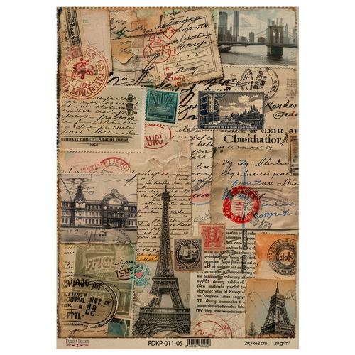 Набор крафт бумаги с рисунком Vintage Europe 10 листов, 42x29,7 см, Фабрика Декора