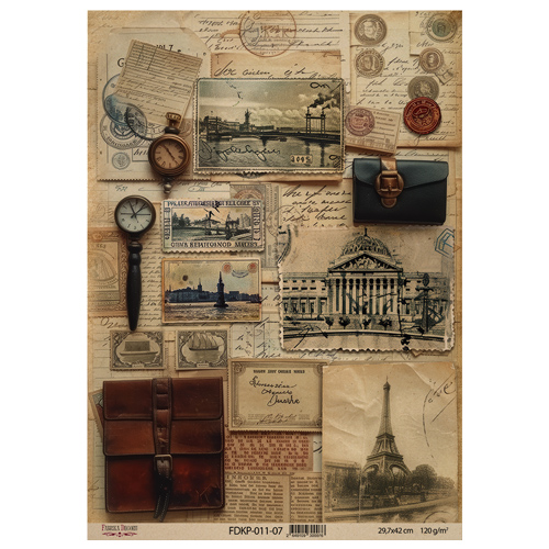 Набор крафт бумаги с рисунком Vintage Europe 10 листов, 42x29,7 см, Фабрика Декора