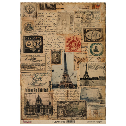 Набор крафт бумаги с рисунком Vintage Europe 10 листов, 42x29,7 см, Фабрика Декора