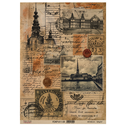 Набор крафт бумаги с рисунком Vintage Europe 10 листов, 42x29,7 см, Фабрика Декора