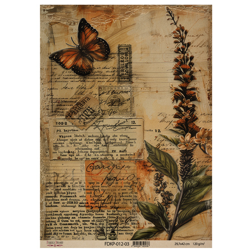 Лист крафт бумаги с рисунком Naturalist Notes 03, 42x29,7 см, Фабрика Декора