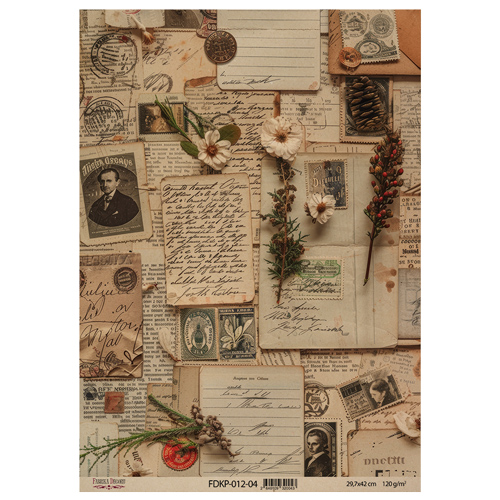 Лист крафт бумаги с рисунком Naturalist Notes 04, 42x29,7 см, Фабрика Декора