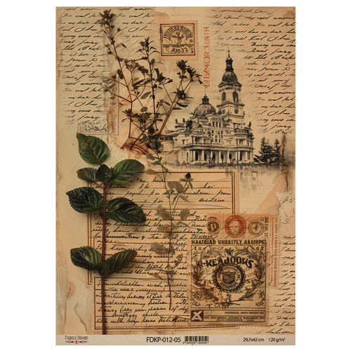 Лист крафт бумаги с рисунком Naturalist Notes 05, 42x29,7 см, Фабрика Декора