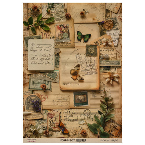 Лист крафт бумаги с рисунком Naturalist Notes 07, 42x29,7 см, Фабрика Декора
