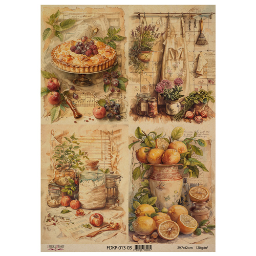 Аркуш крафт паперу з малюнком Cooking delights 03, 42x29,7 см, Фабрика Декору