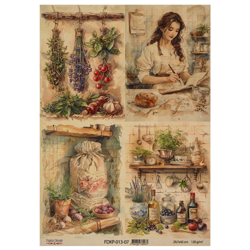 Набор крафт бумаги с рисунком Cooking delights 10 листов, 42x29,7 см, Фабрика Декора