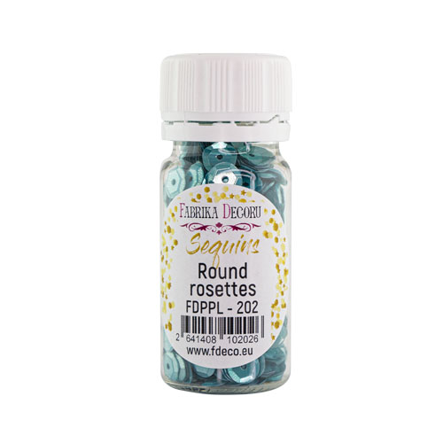 Паєтки Round rosettes - 202, 20 гр, 30 мл, блакитний, металік, Фабрика Декору