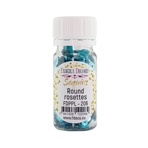 Паєтки Round rosettes - 206, 20 гр, 30 мл, блакитний, металік, Фабрика Декору