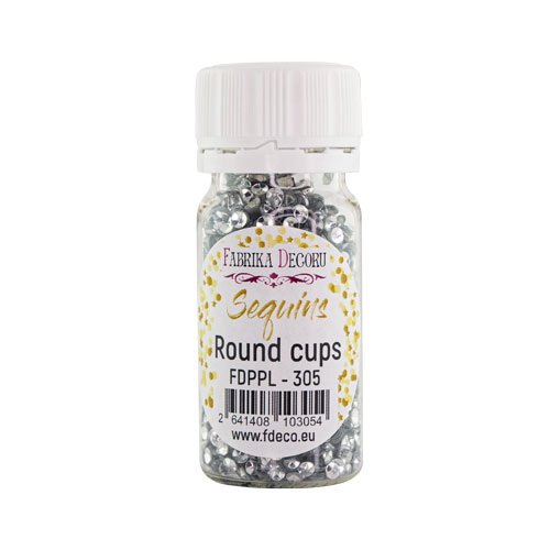 Паєтки Round cups - 305, 20 гр, 30 мл, срібло, металік, Фабрика Декору