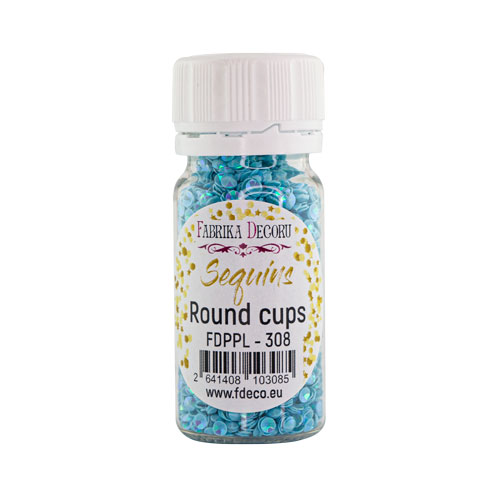 Паєтки Round cups - 308, 20 гр, 30 мл, блакитний, райдужний перламутр, Фабрика Декору