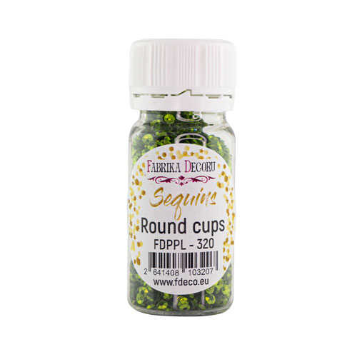 Паєтки Round cups - 320, 20 гр, 30 мл, трав'яний, металік, Фабрика Декору