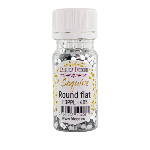 Паєтки Round flat - 405, 20 гр, 30 мл, срібло, Фабрика Декору