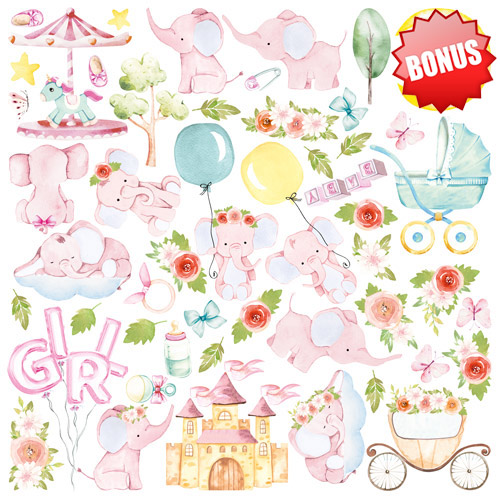 Набір скраппаперу, My cute Baby elephant girl, 30,5x30,5 см, 10 аркушів, Фабрика Декору