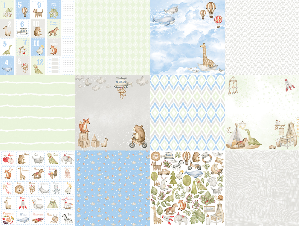 Набор двусторонней скрапбумаги boho baby boy 30,5x30,5см, 10 листов, Фабрика Декора
