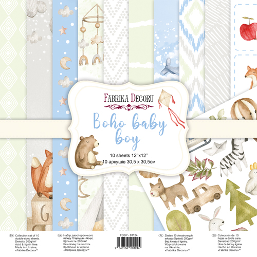 Набор двусторонней скрапбумаги boho baby boy 30,5x30,5см, 10 листов, Фабрика Декора