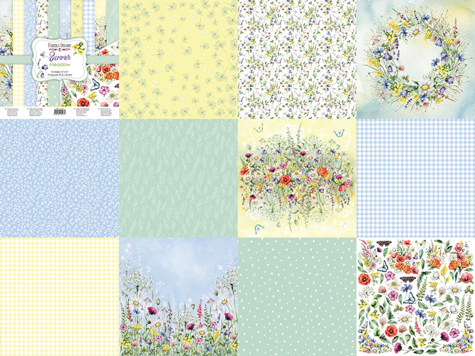 Набор двусторонней скрапбумаги Summer Meadow 20x20см, 10 листов, Фабрика Декора