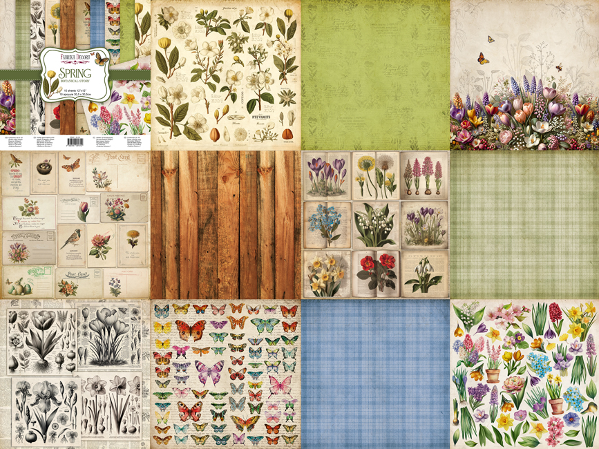 Набір скраппаперу Spring botanical story 20х20 см, Фабрика Декору