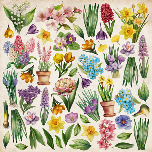 Набір скраппаперу Spring botanical story 20х20 см, Фабрика Декору