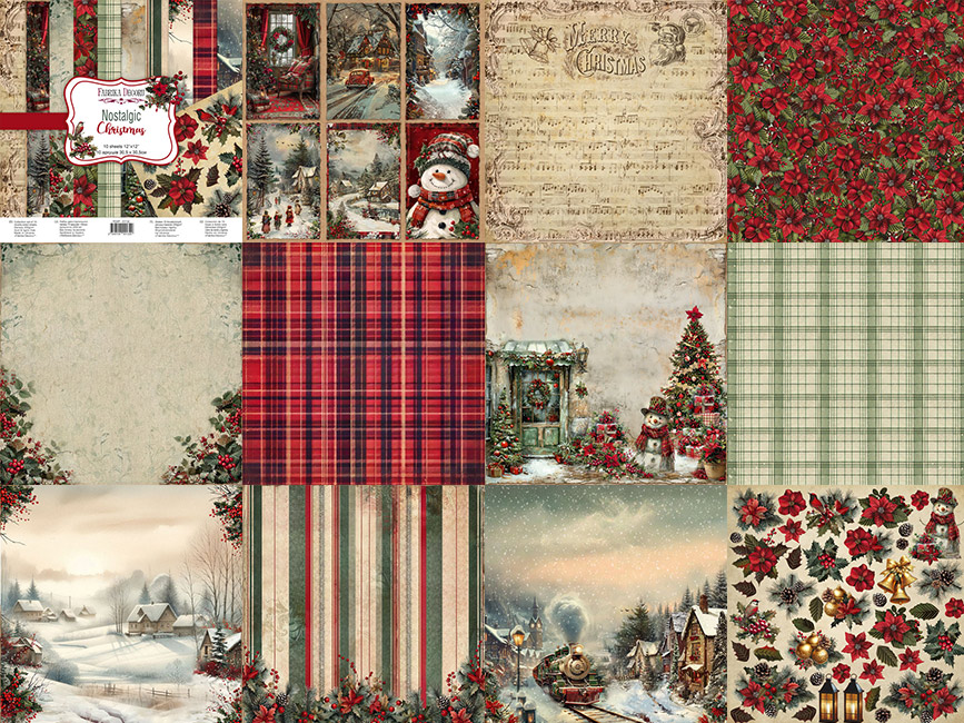 Набір двостороннього паперу для скрапбукінгу Nostalgic Christmas 30,5x30,5 см 10 аркушів, Фабрика Декору