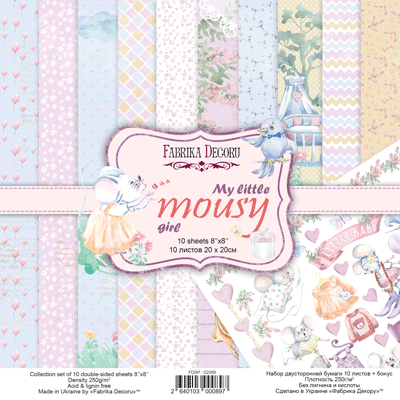 Набор скрапбумаги My little mousy girl 20х20 см 10 листов, Фабрика Декора