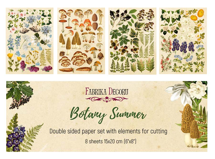 Набор двусторонних картинок для вырезания Botany Summer 15х20см, Фабрика Декора