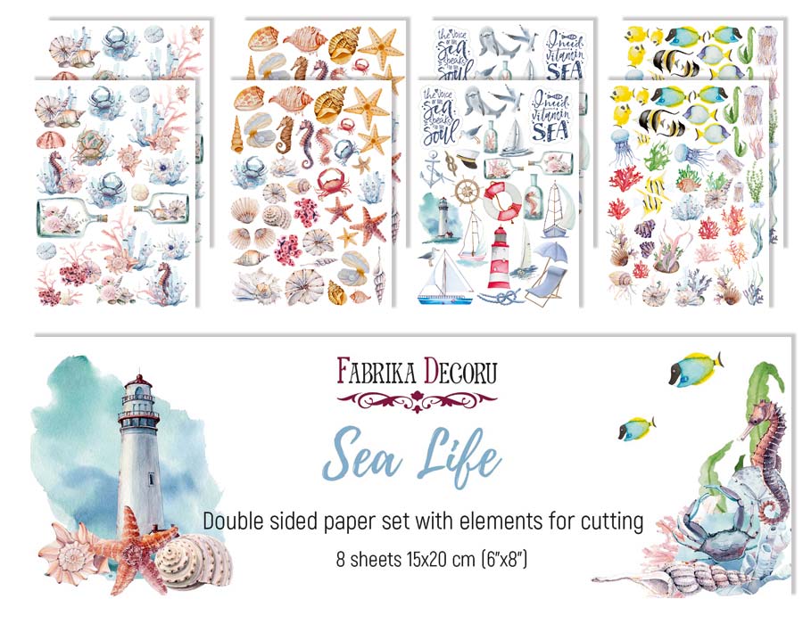 Набір двосторонніх картинок для вирізання Sea Life 15х20см фабрика декору, Фабрика Декору