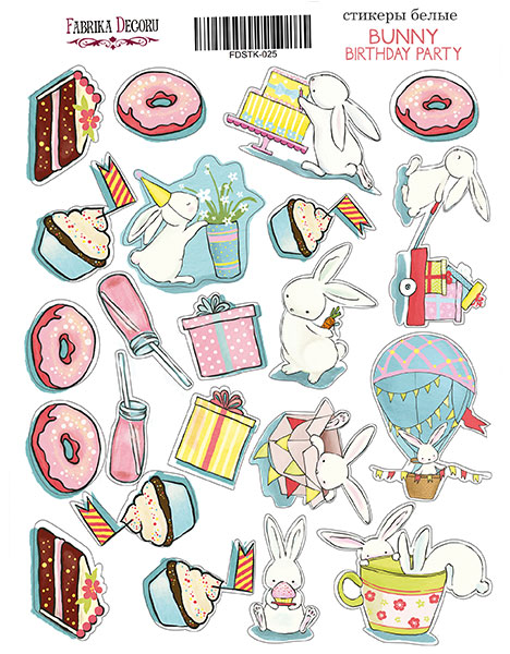Набір наклейок (стікерів) 24 шт Bunny birhtday party-1 #025 Фабрика Декору