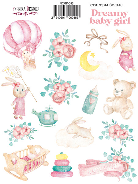 Набір наклейок, стікерів, 16 шт, Dreamy baby girl # 085, Фабрика Декору