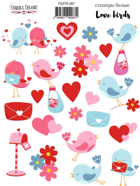 Набір наклейок (стікерів) 24 шт Love birds #087, Фабрика Декору