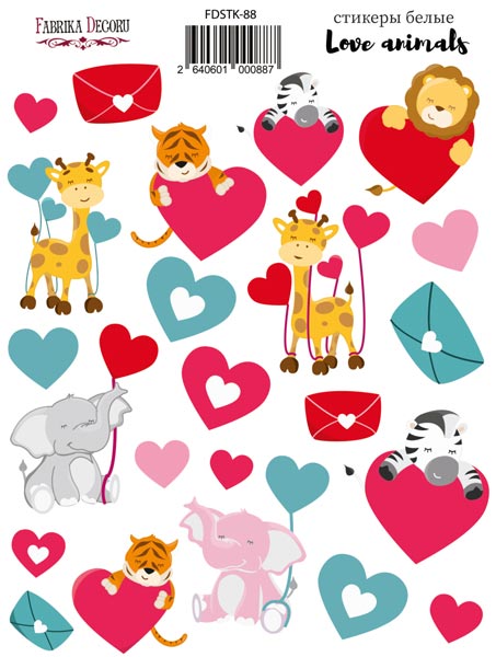 Набір наклейок (стікерів) 23 шт Love animals #088, Фабрика Декору