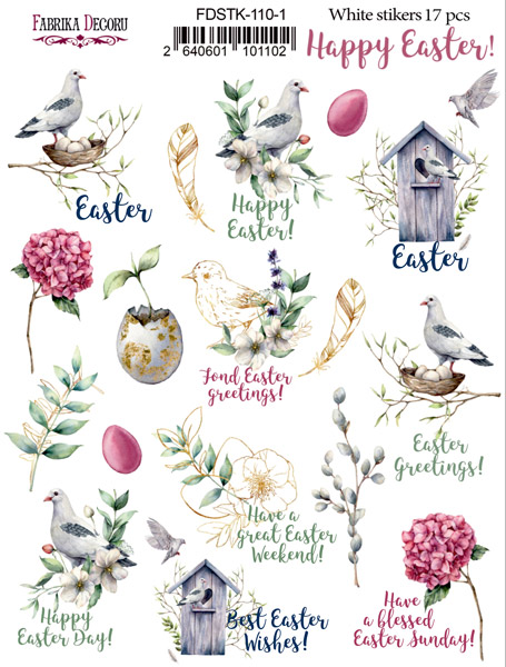 Набір наклейок (стікерів) 17 шт Happy Easter #110-1 ENG, Фабрика Декору