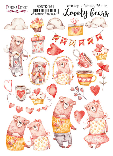 Набір наклейок, стікерів, Lovely bears # 161, 26 шт, Фабрика Декору