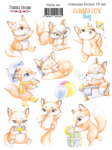 Набір наклейок, стікерів, 10 шт, Funny fox boy # 181, Фабрика Декору