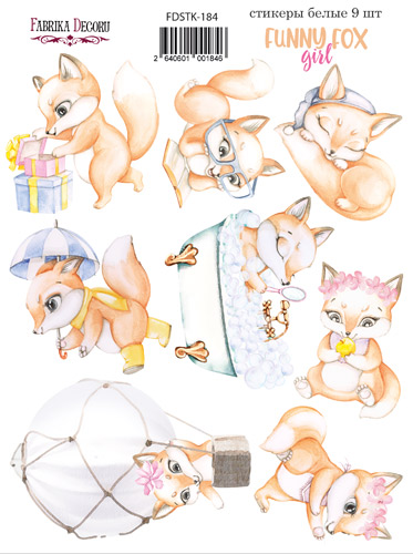 Набір наклейок, стікерів, 9 шт, Funny fox girl # 184, Фабрика Декору