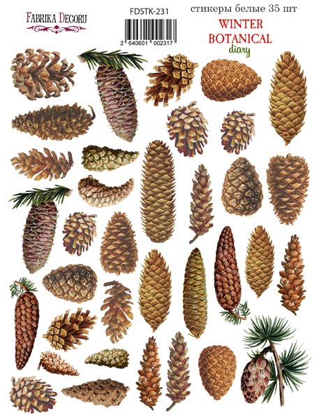 Набір наклейок, стікерів, 35 шт, Winter botanical diary, # 231, Фабрика Декору