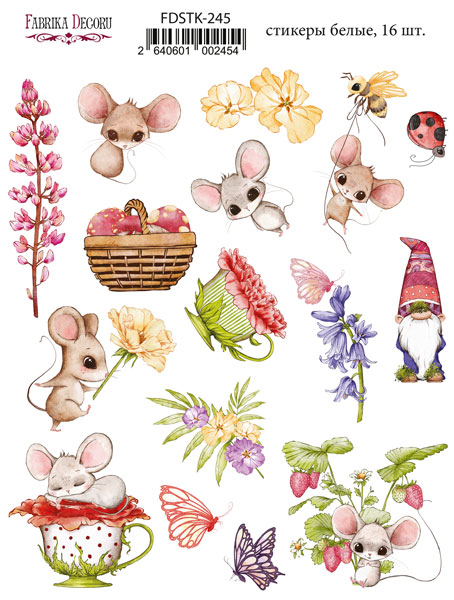 Набір наклейок, стікерів, 16 шт, Happy mouse day #245, Фабрика Декору