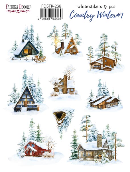 Набір наклейок (стікерів) 9шт Country winter #266, Фабрика Декору