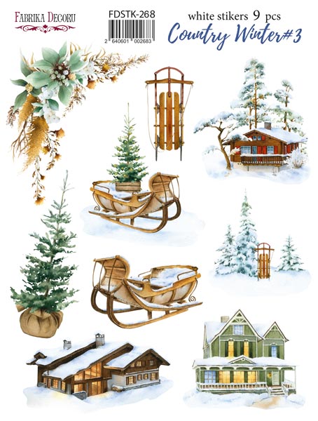 Набір наклейок (стікерів) 9шт Country winter #268, Фабрика Декору