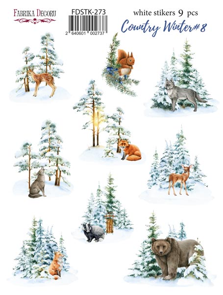 Набор наклеек (стикеров) 9шт Country winter #273, Фабрика Декора